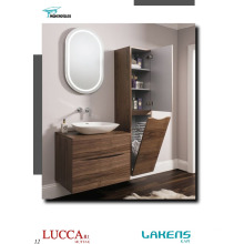 Modern Style Bathroom Vanity Horizontal American Walnut Veneered Door with Wire Basket Tall Unit